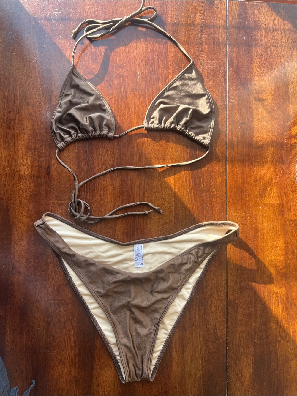 Los Angeles Apparel Brown Triangle String Bikini